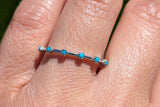 14k White Gold 6 Blue Turquoise Milgrain Stackable Ring