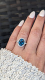10x8mm London Blue Topaz Oval Diamond Halo Ring M3095