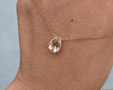 14k Rose Gold Pear Shape Bezel Morganite Necklace