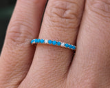 14k Gold Blue Turquoise Diamond Wedding Stackable Ring Band
