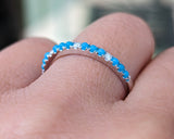 14k Gold Blue Turquoise Diamond Wedding Stackable Ring Band