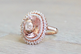13x11mm Oval Morganite 14k Rose Gold Diamond Double Halo