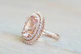13x11mm Oval Morganite 14k Rose Gold Diamond Double Halo