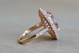 13x11mm Oval Morganite 14k Rose Gold Diamond Double Halo