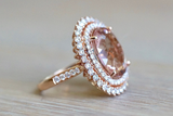 13x11mm Oval Morganite 14k Rose Gold Diamond Double Halo