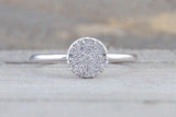 14k Solid Gold Disk Diamond Pave Circle Round Diamond Ring FR01003