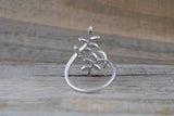 14k White Gold Diamond Open Leaf Petal Vintage Design Ring Fashion Love Cocktail large Adjustable Elongated