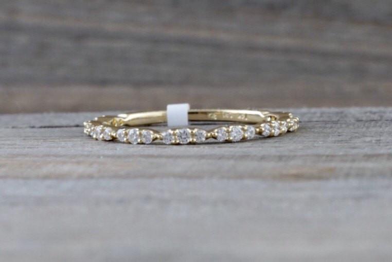 14k Solid Yellow Gold Thin Band Ring – 1mm Plain, Stackable, Wedding/Engagement
