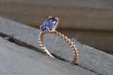 Oval Tanzanite Ring Rope Bead Gold Band  M3062