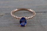 Oval Tanzanite Ring Rope Bead Gold Band  M3062