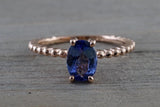 Oval Tanzanite Ring Rope Bead Gold Band  M3062