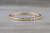 14k Yellow Gold Dainty Thin Channel Set Baguette Cut Rectangle Diamond Band Stackable Design