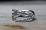 14kt White Gold Diamond Twist Intertwined Love knot X Cross Infinity Band Cross Ring