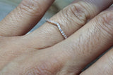 14k Rose Gold V Groove Curve Dainty Thin Diamond Wedding Engagement Band Brilliant Cut Ring
