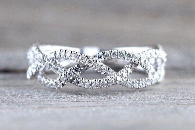 14k White Gold 3/4 Diamond Infinity Intertwined Braided Band Promise R –  ASweetPear
