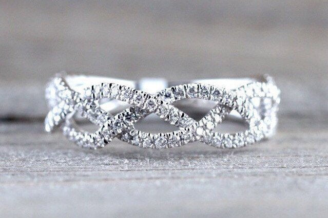 14k White Gold 3/4 Diamond Infinity Intertwined Braided Band