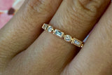 14k Rose Gold Brilliant Cut and Emerald Cut Diamond Eternity Band with Milgrain