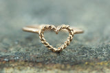 14k Rose Gold Twist Rope Open Heart Anniversart Promise Love Ring Band