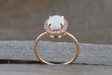 14k Rose Gold Oval Fire Opal Diamond Halo Engagement Love Anniversary Ring Art Deco Vintage Love Promise