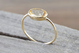 Yellow Topaz Gold Oval Bezel Band Minimalist Birthstone Ring