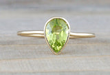 Pear Green Peridot Shape Bezel Band Ring