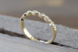 14k Yellow Gold Dainty Diamond Milgrain Band Wedding Anniversary Love Ring Band Vintage Thin
