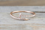 14k Solid Rose Gold Diamond Nail Fashion Ring Band Dainty Stackable Stacking