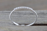 14 Karat White Gold Dainty Diamond Milgrain Band Wedding Anniversary Love Ring Band Vintage Thin Bead