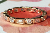 14k Rose Gold Brilliant Cut and Emerald Cut Diamond Eternity Band with Milgrain