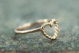 14k Rose Gold Twist Rope Open Heart Anniversart Promise Love Ring Band