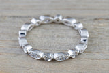 Eternity 14k White Gold Diamond Vintage Milgrain Ring Filigree Dainty Band Stacking