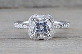 Lab Grown Diamond Clover Halo Cushion Moissanite Diamond Engagement Ring M3065