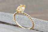 14k Yellow Gold Oval Imperial Topaz Prong Engagement Promise Ring Rope Bead Vintage Stackable Classic Stack