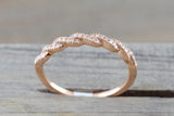 14k Rose Gold Diamond Pave Twist Polished  Ring Band Wedding Promise Rope
