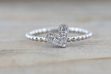 14k White Gold Dainty Heart Ring With Round Cut Diamonds Bead Design Promise Ring Anniversary Band Vines Filigree Milgrain Etching