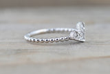 14k White Gold Dainty Heart Ring With Round Cut Diamonds Bead Design Promise Ring Anniversary Band Vines Filigree Milgrain Etching