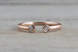 14k Rose Gold Round Cut Diamond Bezel Open Cuff Fashion Stackable Stacking Promise Ring Space
