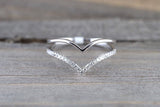 14k White Gold Arrow Double Row Diamond Fashion Ring Pointer Band