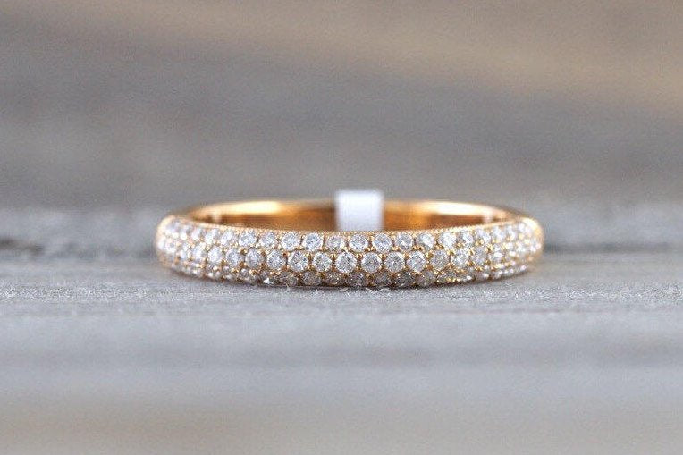 18k Rose Gold Diamond Micro Pave Dome Band Ring B10072 – ASweetPear