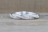 14k White Gold Diamond Pave Rope Twist Curve Polished Stackable Ring Band Wedding Promise Anniversary Fashion Rope Twist Open Curve