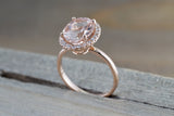 10x8 Oval Morganite Diamond Halo Ring