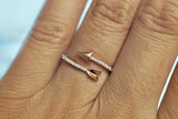 14k Solid Rose Gold Diamond Arrow Open Fashion Ring Band Love Dainty Stackable Loop Catch Stacking