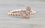 14k Gold Micro Pave Diamond Heart Bead Ring