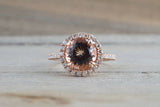 14k Rose Gold Round Peach Pink Morganite Diamond Halo Engagement Anniversary Ring