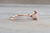 14k Gold Dainty Cushion Morganite Under Hidden Halo Diamond Ring 8mm ASPER1430028