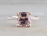 14k Gold Dainty Cushion Morganite Under Hidden Halo Diamond Ring 8mm ASPER1430028