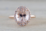 10x8 Oval Morganite Diamond Halo Ring