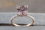 14k Gold Dainty Cushion Morganite Under Hidden Halo Diamond Ring 8mm ASPER1430028