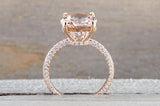 14k Gold Encrusted Under Halo Micro Pave 3 Face Oval Morganite Ring 12x10 ASPER1430030