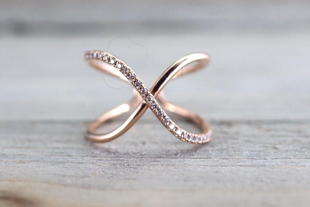 X Cross 14k Rose Gold Diamond Adjustable Love Promise Ring Band